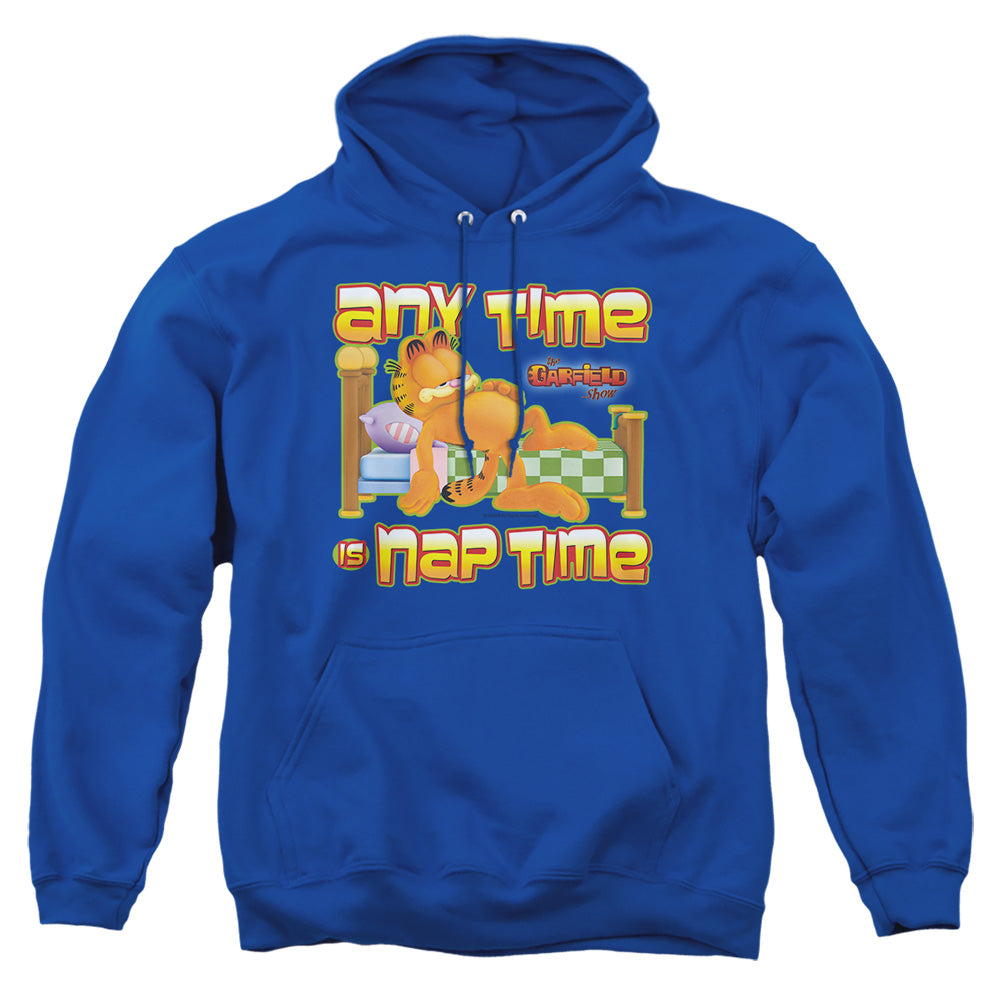 AN OFFCIALLY LICENSED GARFIELD NAP TIME ADULT UNISEX PULLOVER HOODIE ROYAL
