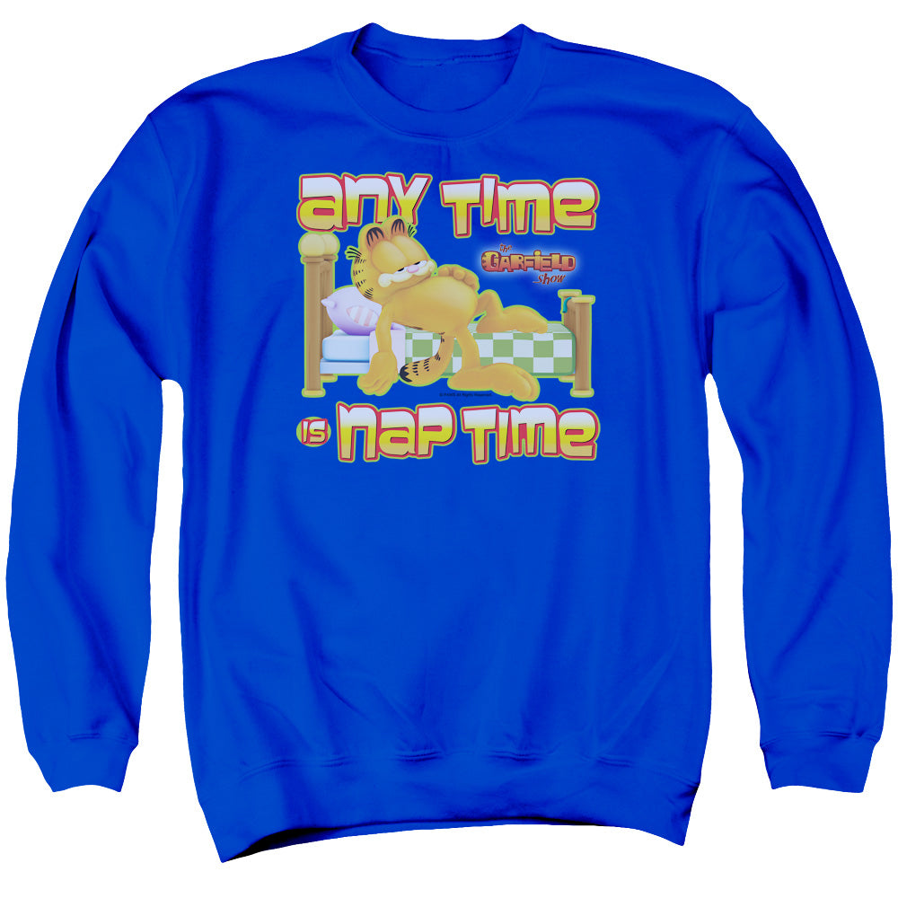 AN OFFCIALLY LICENSED GARFIELD NAP TIME ADULT UNISEX CREWNECK SWEATSHIRT ROYAL