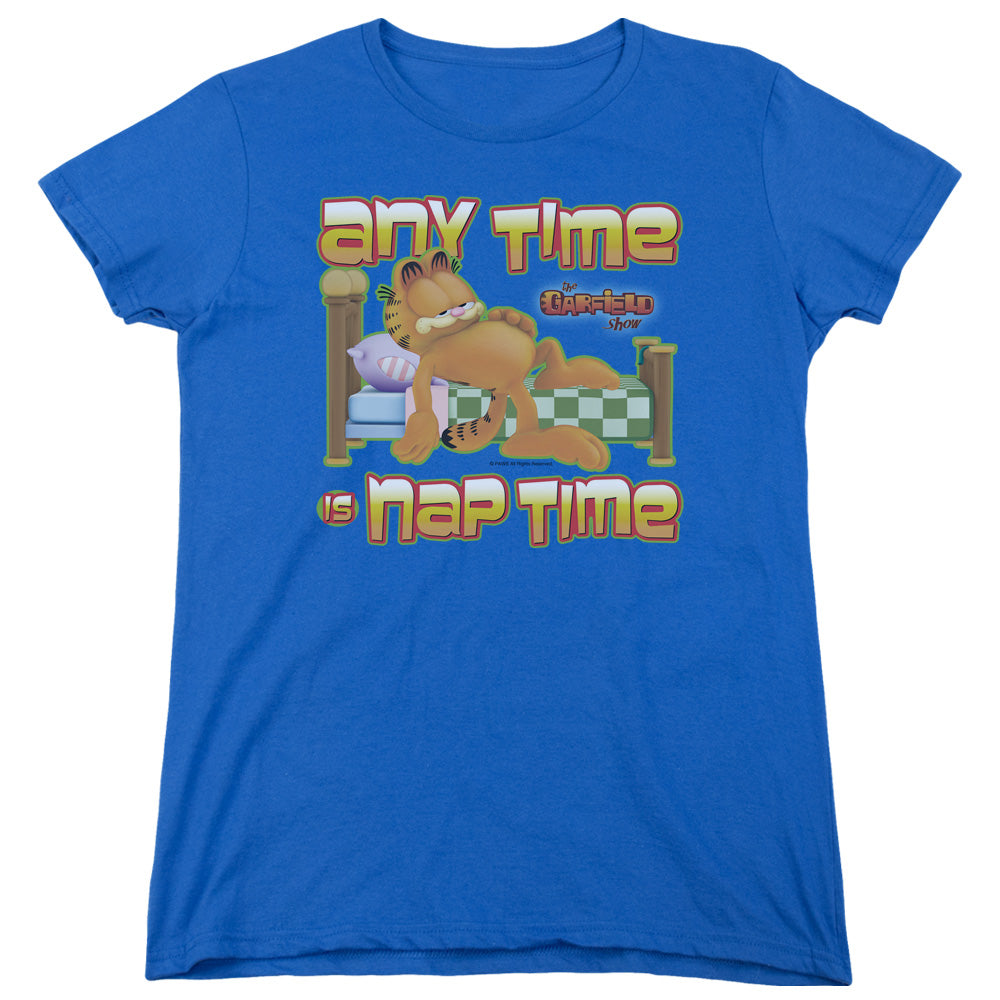 AN OFFCIALLY LICENSED GARFIELD NAP TIME WOMEN'S REGULAR FIT T-SHIRT ROYAL
