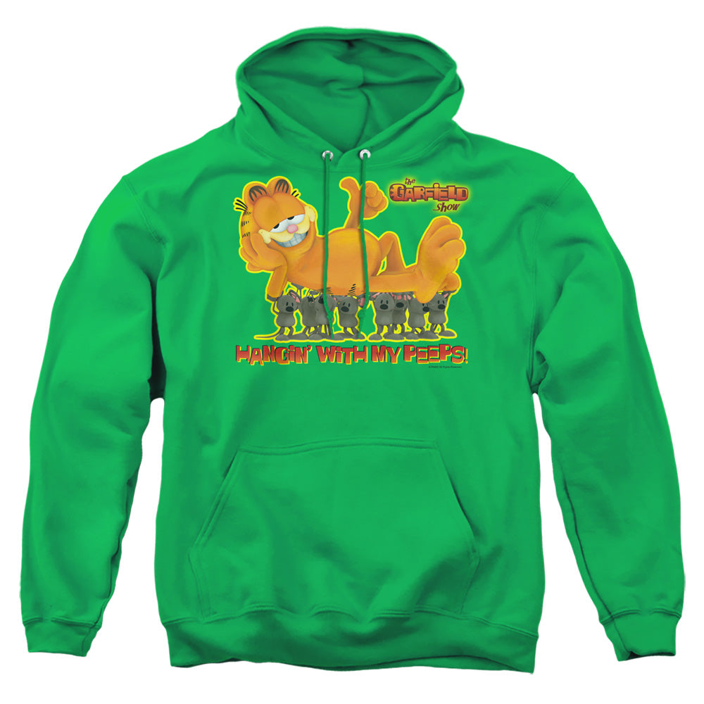 AN OFFCIALLY LICENSED GARFIELD MY PEEPS ADULT UNISEX PULLOVER HOODIE KELLY GREEN