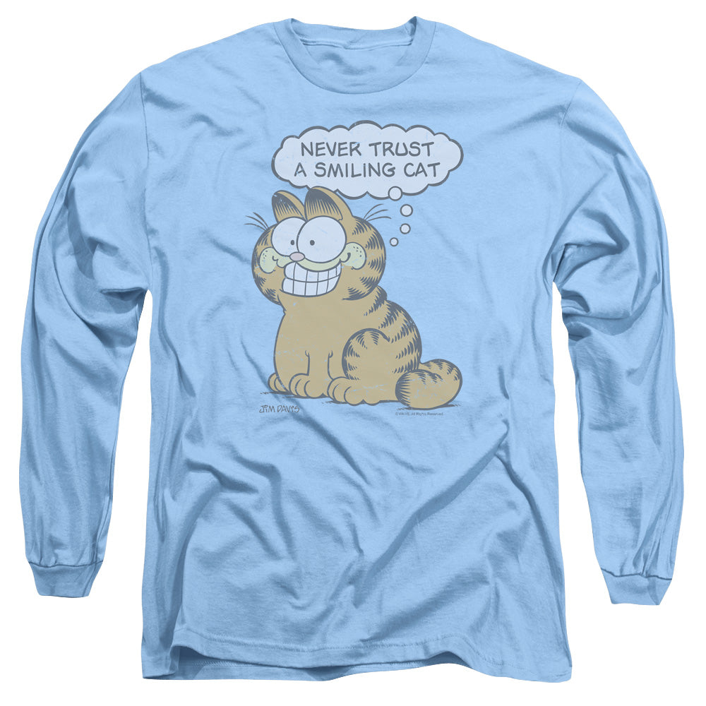 AN OFFCIALLY LICENSED GARFIELD SMILING CAT MEN'S LONG SLEEVE T-SHIRT CAROLINA BLUE