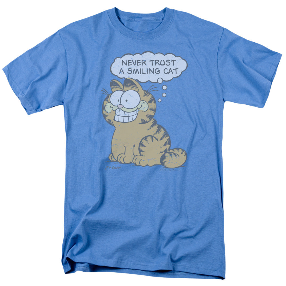 AN OFFCIALLY LICENSED GARFIELD SMILING CAT MEN'S REGULAR FIT T-SHIRT CAROLINA BLUE