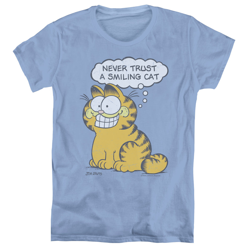 AN OFFCIALLY LICENSED GARFIELD SMILING CAT WOMEN'S REGULAR FIT T-SHIRT CAROLINA BLUE