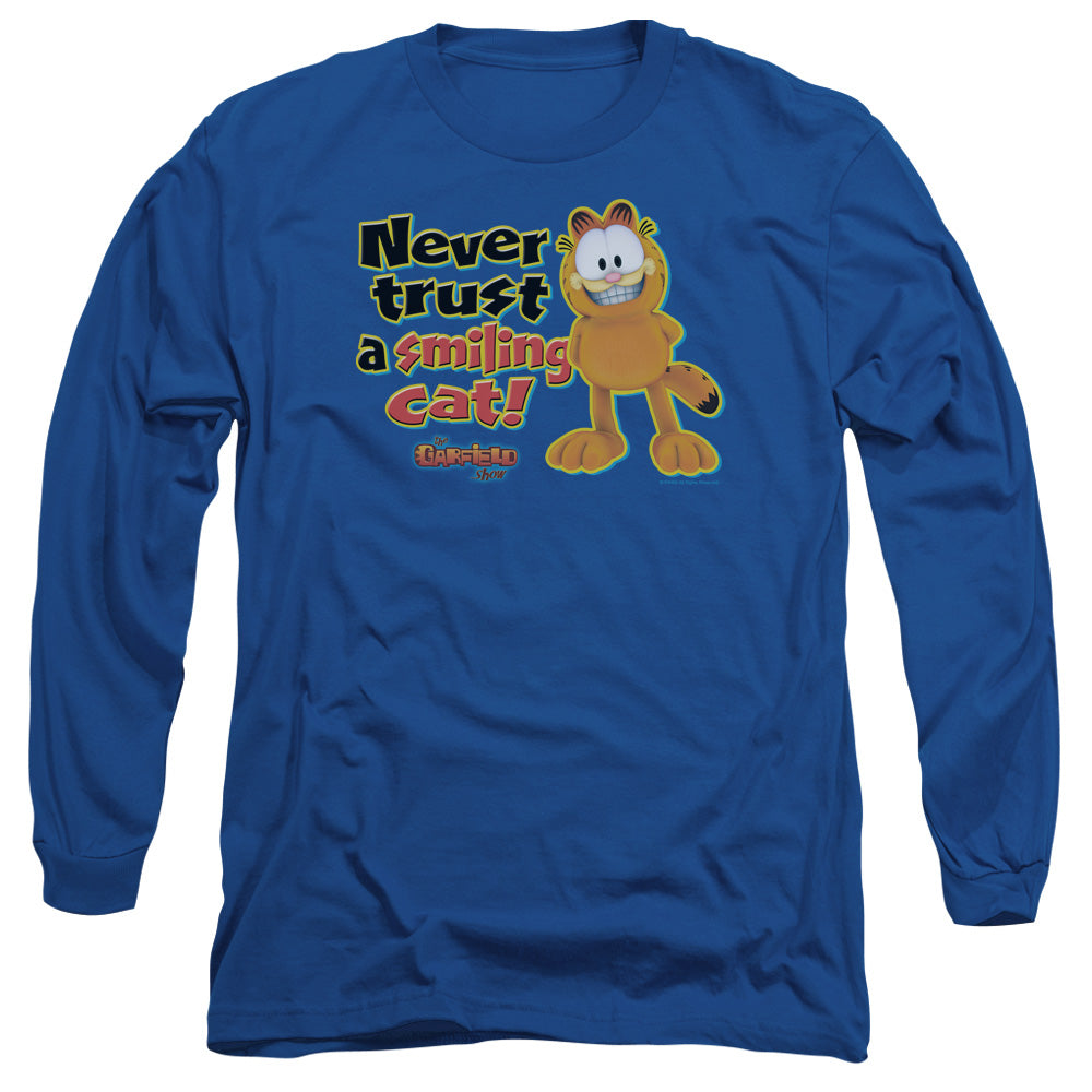 AN OFFCIALLY LICENSED GARFIELD SMILING MEN'S LONG SLEEVE T-SHIRT ROYAL