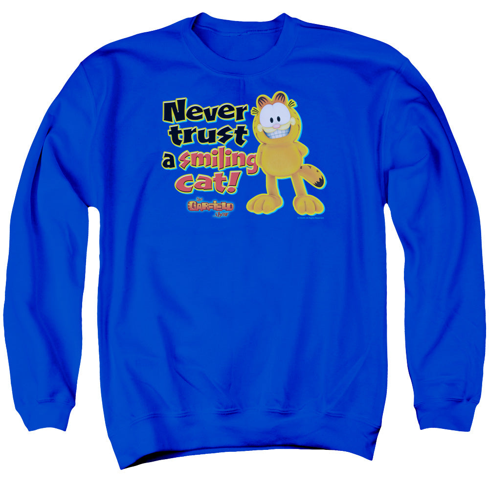 AN OFFCIALLY LICENSED GARFIELD SMILING ADULT UNISEX CREWNECK SWEATSHIRT ROYAL