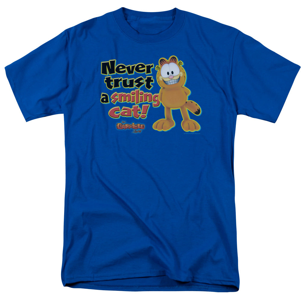 AN OFFCIALLY LICENSED GARFIELD SMILING MEN'S REGULAR FIT T-SHIRT ROYAL