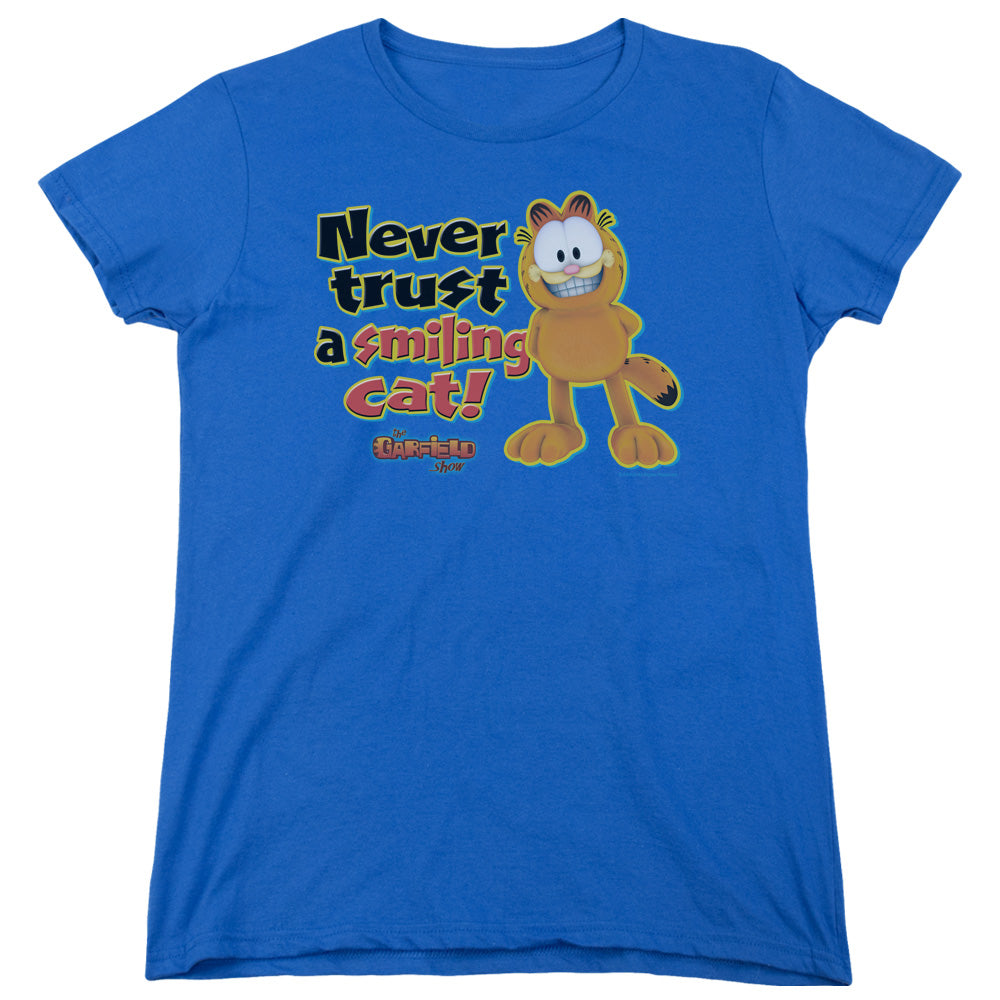 AN OFFCIALLY LICENSED GARFIELD SMILING WOMEN'S REGULAR FIT T-SHIRT ROYAL