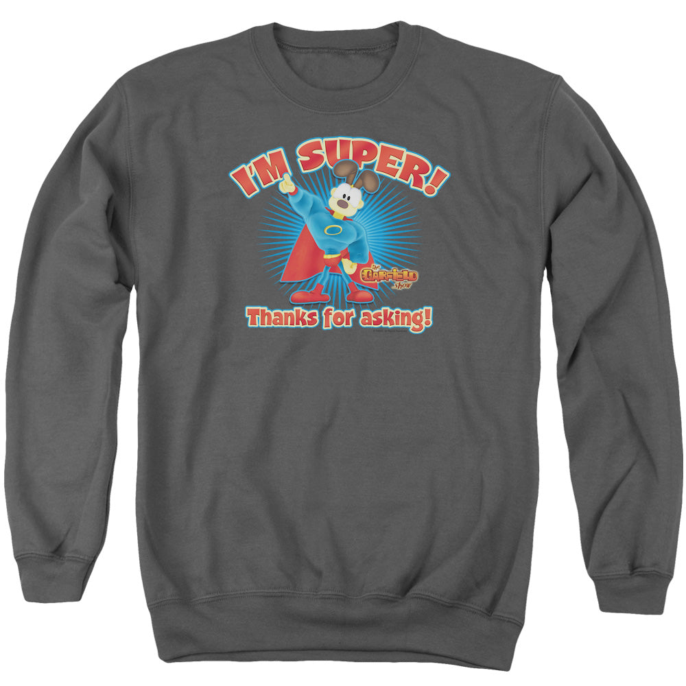 AN OFFCIALLY LICENSED GARFIELD SUPER ADULT UNISEX CREWNECK SWEATSHIRT CHARCOAL