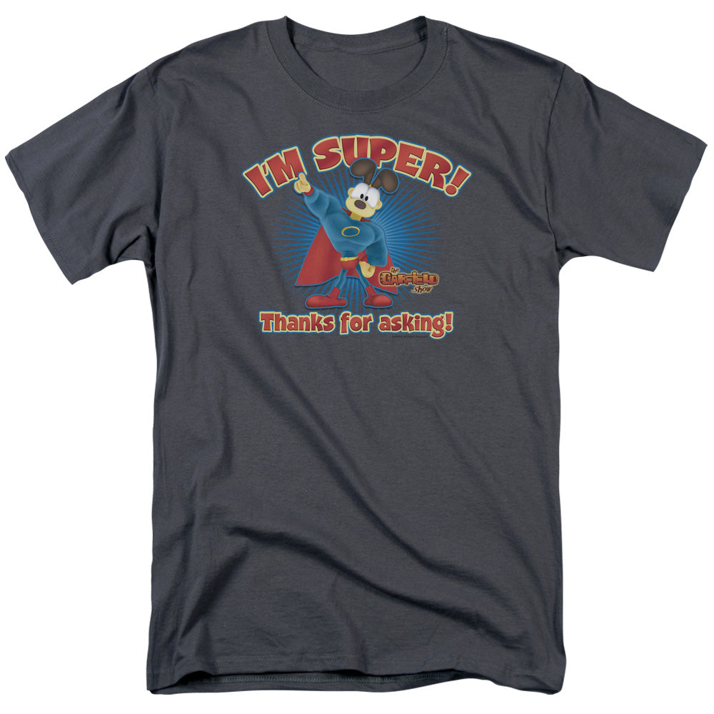 AN OFFCIALLY LICENSED GARFIELD SUPER MEN'S REGULAR FIT T-SHIRT CHARCOAL