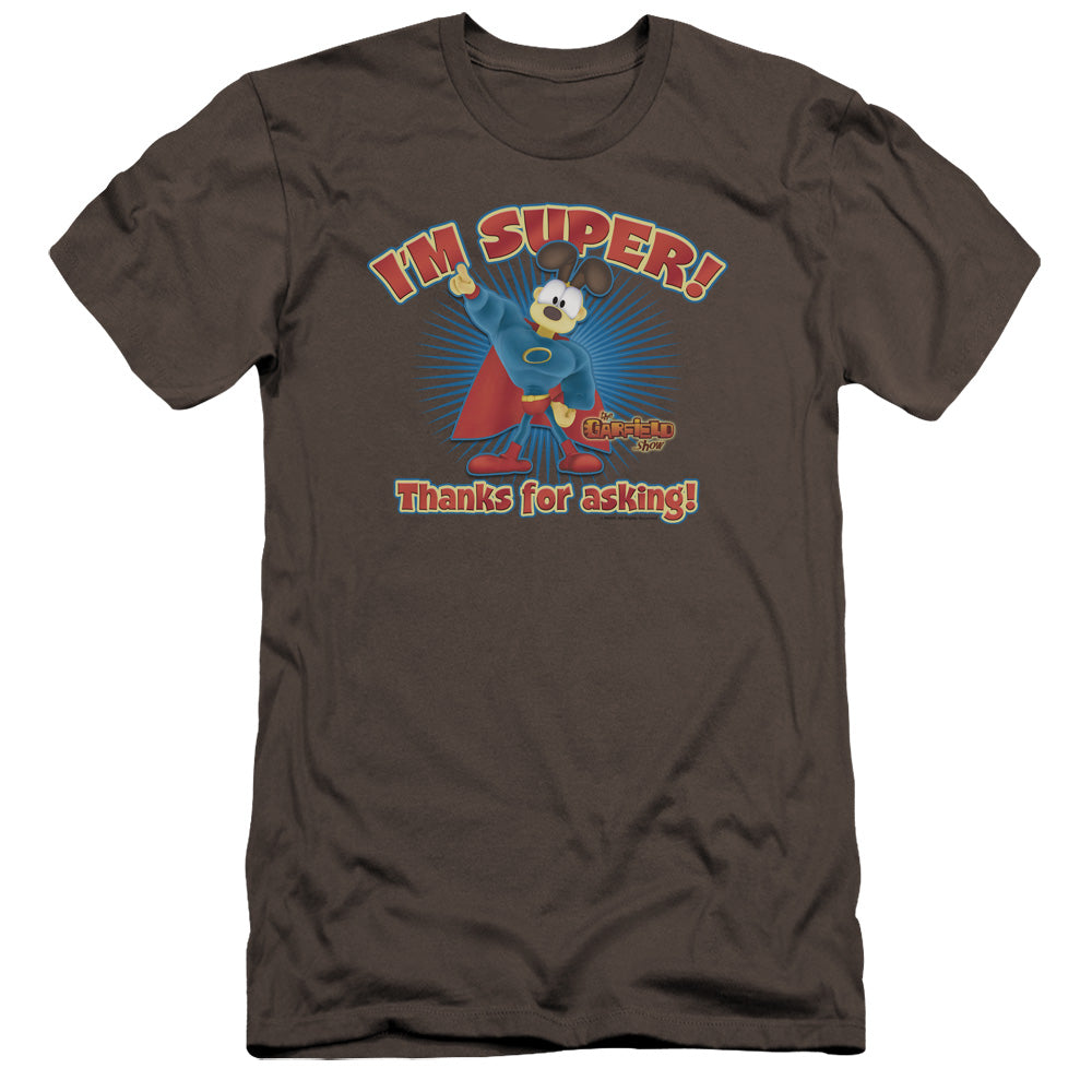 AN OFFCIALLY LICENSED GARFIELD SUPER MEN'S PREMIUM SLIM FIT T-SHIRT CHARCOAL