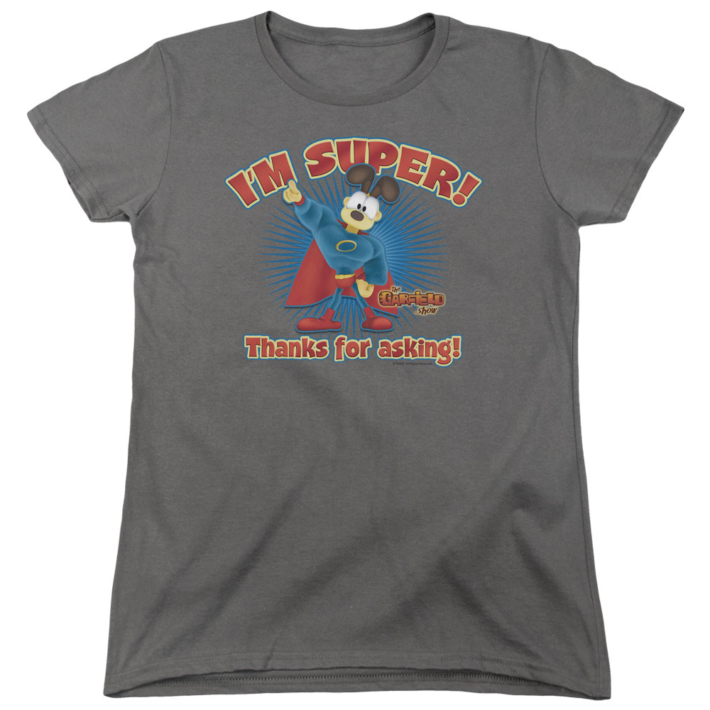 AN OFFCIALLY LICENSED GARFIELD SUPER WOMEN'S REGULAR FIT T-SHIRT CHARCOAL