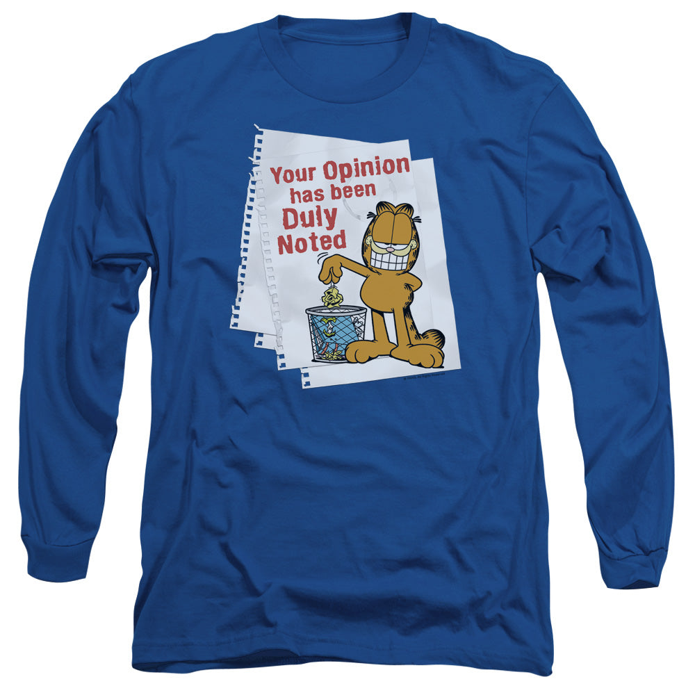 AN OFFCIALLY LICENSED GARFIELD DULY NOTED MEN'S LONG SLEEVE T-SHIRT ROYAL