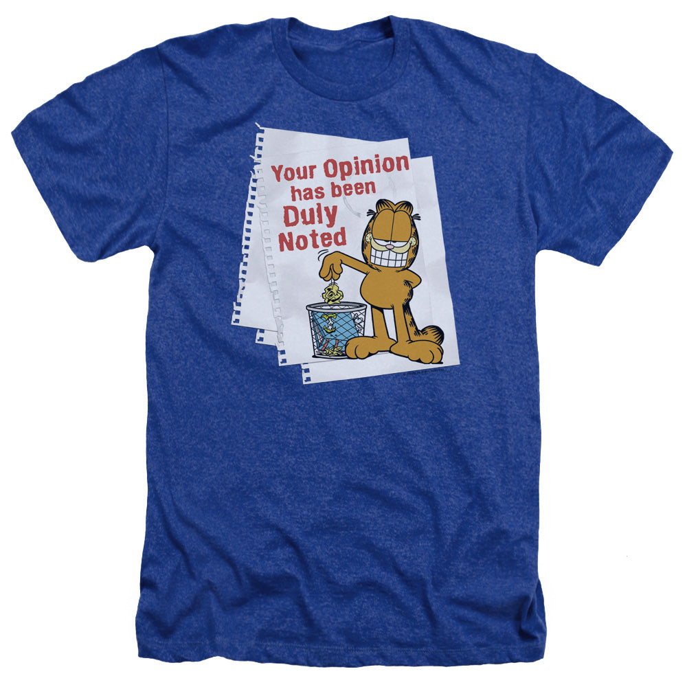 AN OFFCIALLY LICENSED GARFIELD DULY NOTED MEN'S HEATHER T-SHIRT ROYAL