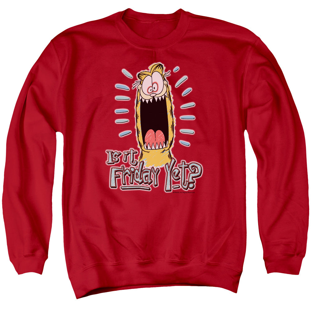 AN OFFCIALLY LICENSED GARFIELD FRIDAY ADULT UNISEX CREWNECK SWEATSHIRT RED