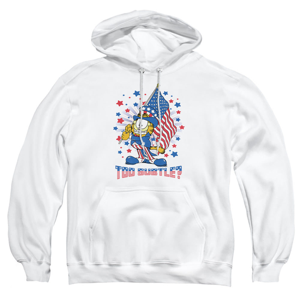 AN OFFCIALLY LICENSED GARFIELD SUBTLE ADULT UNISEX PULLOVER HOODIE WHITE