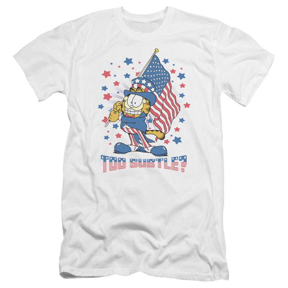 AN OFFCIALLY LICENSED GARFIELD SUBTLE MEN'S PREMIUM SLIM FIT T-SHIRT WHITE