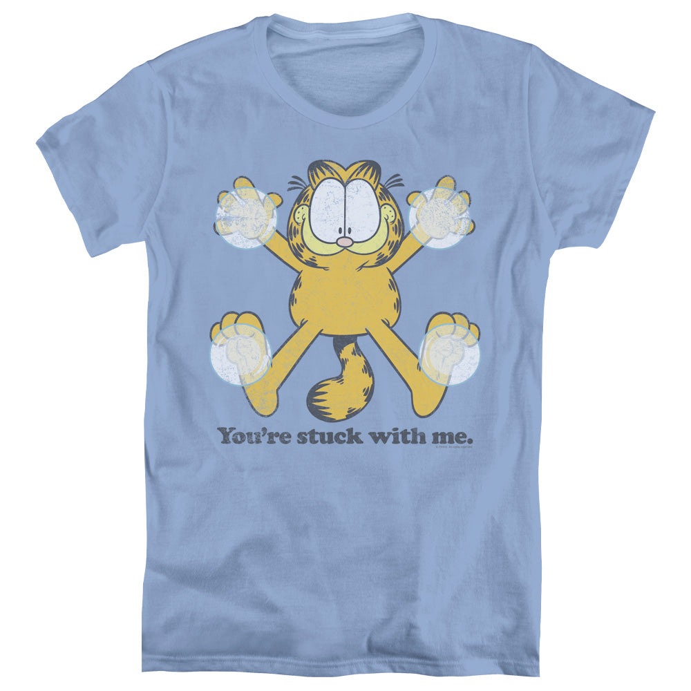 AN OFFCIALLY LICENSED GARFIELD STUCK WOMEN'S REGULAR FIT T-SHIRT CAROLINA BLUE