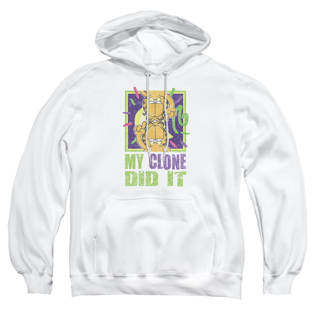 AN OFFCIALLY LICENSED GARFIELD MY CLONE DID IT ADULT UNISEX PULLOVER HOODIE WHITE