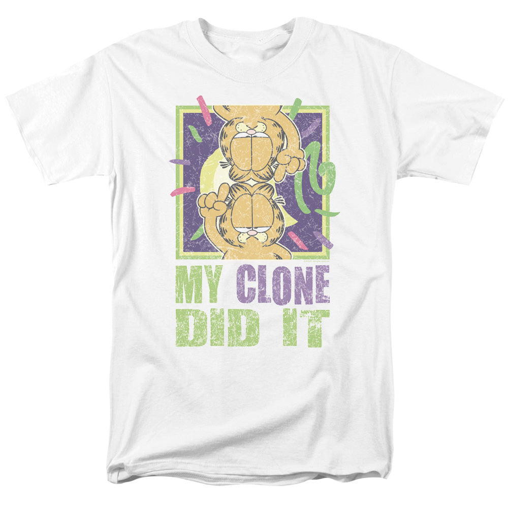 AN OFFCIALLY LICENSED GARFIELD MY CLONE DID IT MEN'S REGULAR FIT T-SHIRT WHITE
