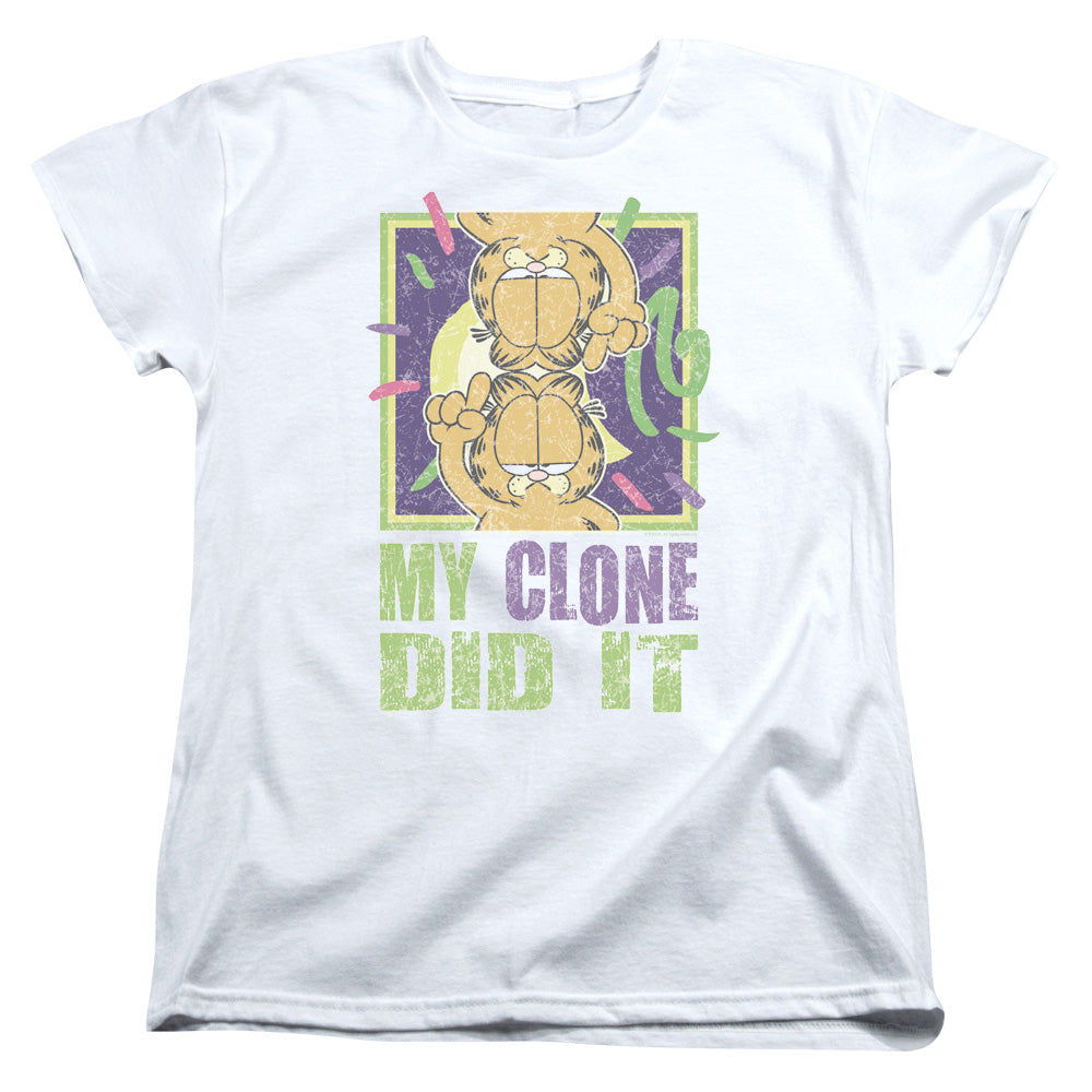 AN OFFCIALLY LICENSED GARFIELD MY CLONE DID IT WOMEN'S REGULAR FIT T-SHIRT WHITE