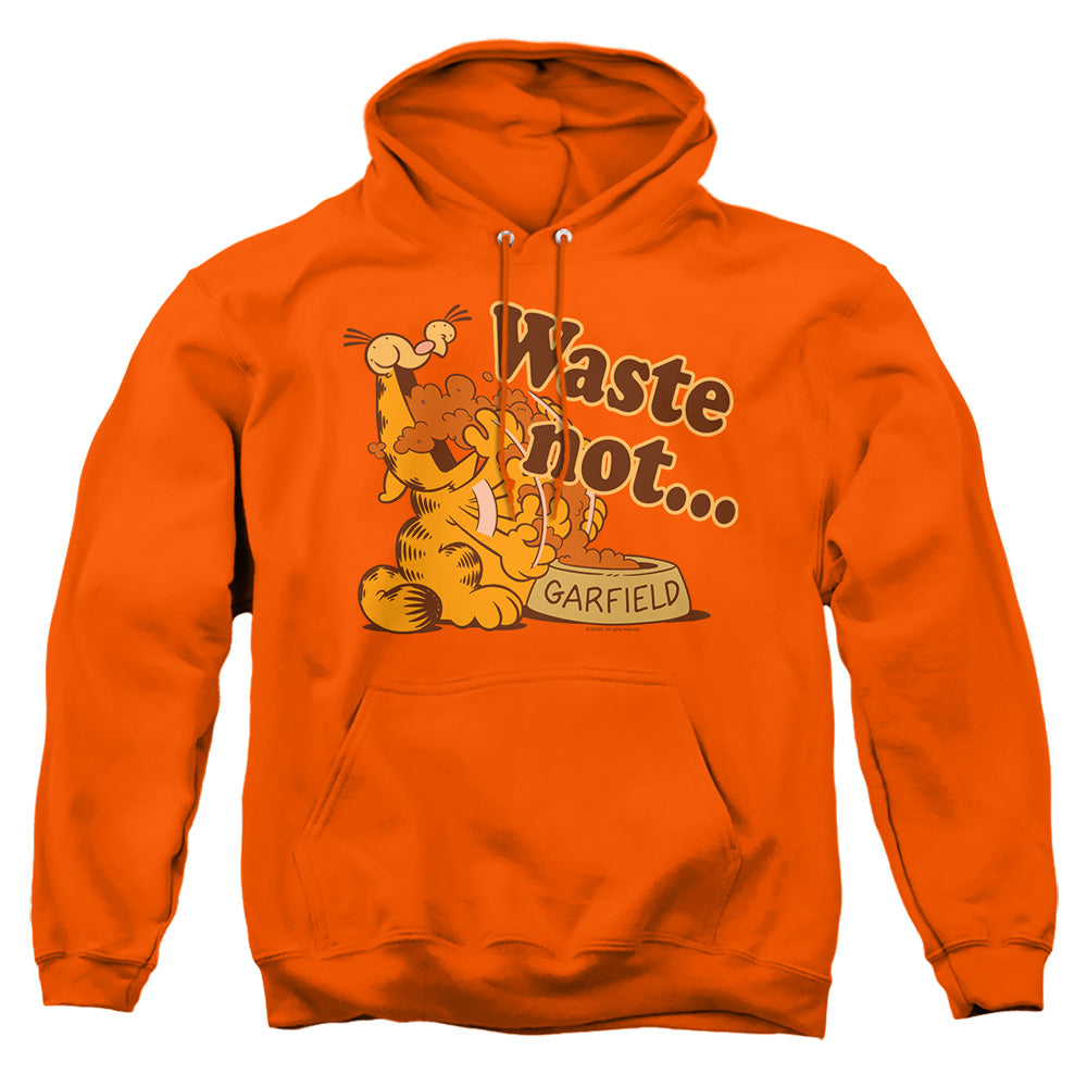 AN OFFCIALLY LICENSED GARFIELD WASTE NOT ADULT UNISEX PULLOVER HOODIE ORANGE