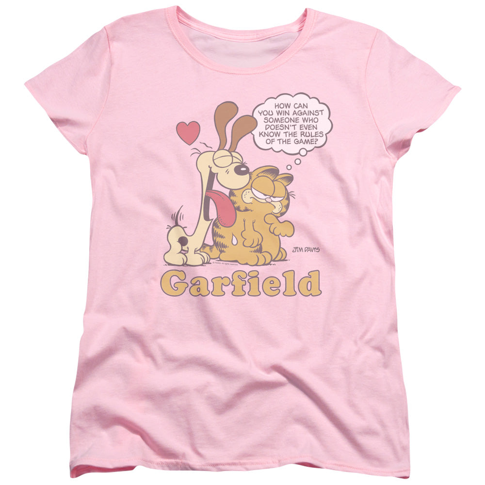 AN OFFCIALLY LICENSED GARFIELD CANT WIN WOMEN'S REGULAR FIT T-SHIRT PINK