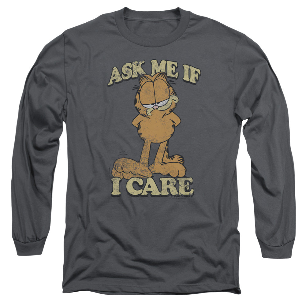 AN OFFCIALLY LICENSED GARFIELD ASK ME MEN'S LONG SLEEVE T-SHIRT CHARCOAL