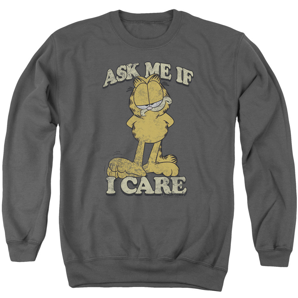 AN OFFCIALLY LICENSED GARFIELD ASK ME ADULT UNISEX CREWNECK SWEATSHIRT CHARCOAL