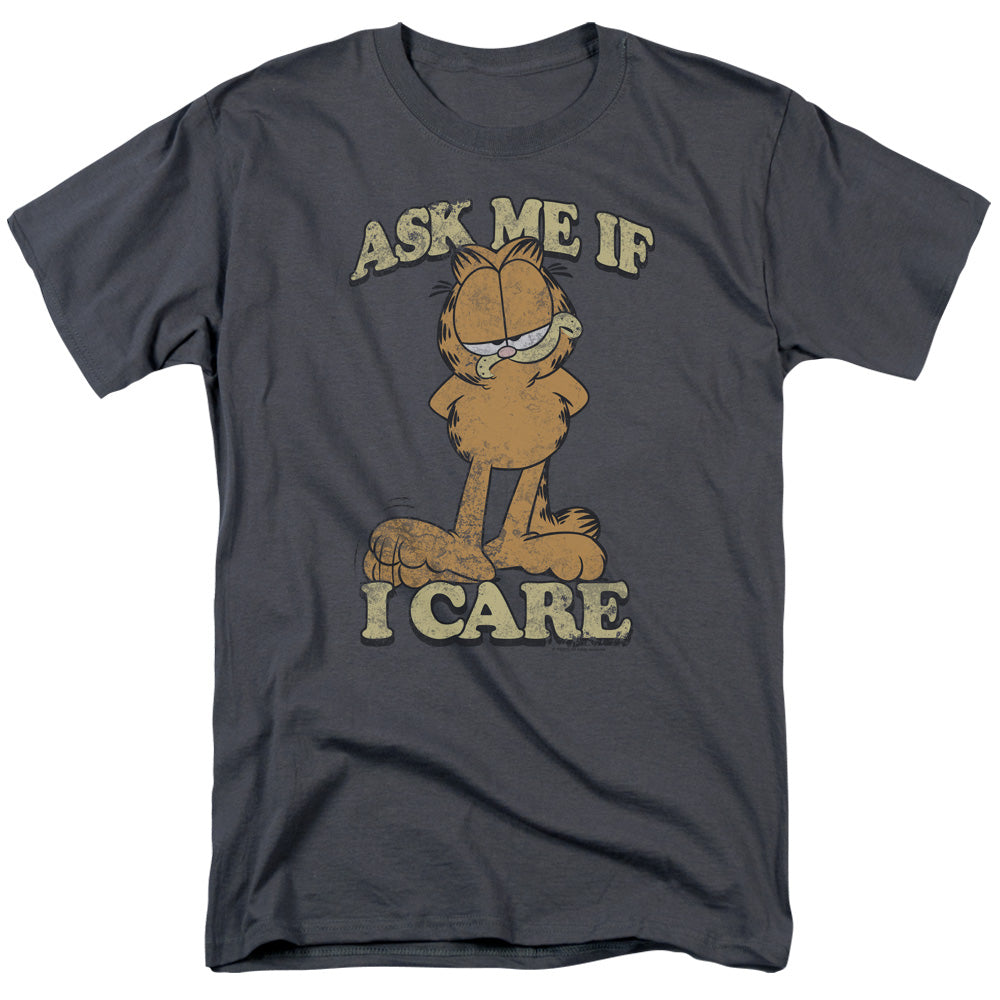 AN OFFCIALLY LICENSED GARFIELD ASK ME MEN'S REGULAR FIT T-SHIRT CHARCOAL