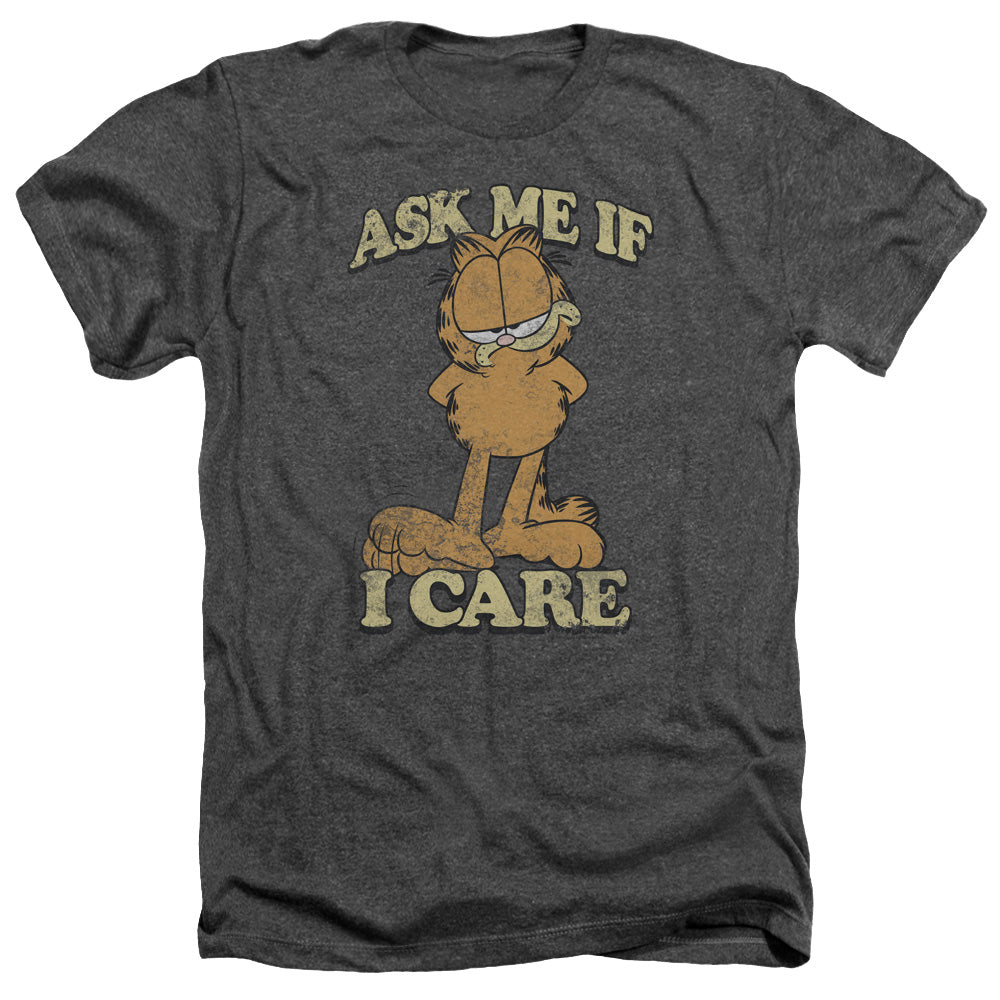 AN OFFCIALLY LICENSED GARFIELD ASK ME MEN'S HEATHER T-SHIRT CHARCOAL