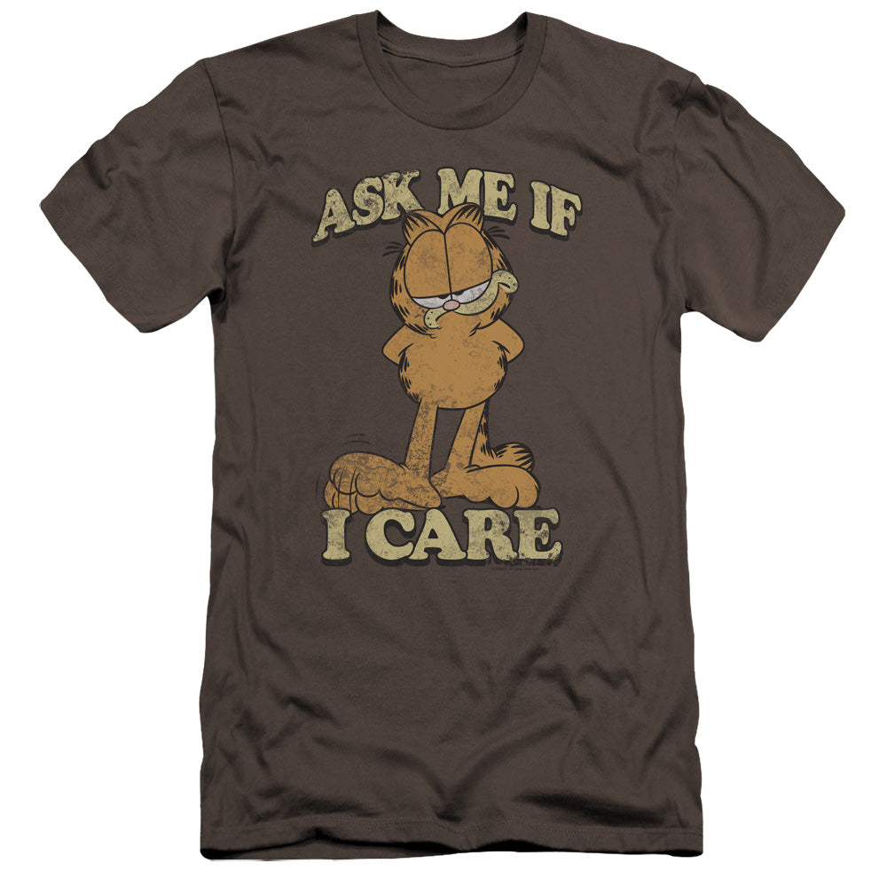 AN OFFCIALLY LICENSED GARFIELD ASK ME MEN'S PREMIUM SLIM FIT T-SHIRT CHARCOAL