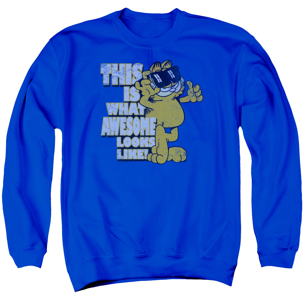 AN OFFCIALLY LICENSED GARFIELD AWESOME ADULT UNISEX CREWNECK SWEATSHIRT ROYAL