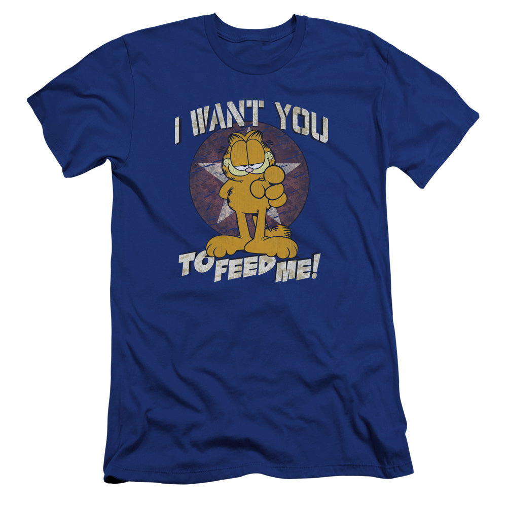 AN OFFCIALLY LICENSED GARFIELD I WANT YOU MEN'S PREMIUM SLIM FIT T-SHIRT ROYAL