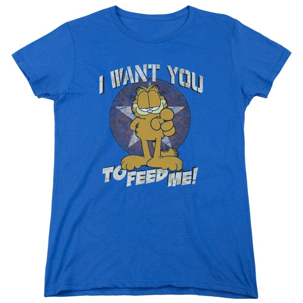 AN OFFCIALLY LICENSED GARFIELD I WANT YOU WOMEN'S REGULAR FIT T-SHIRT ROYAL