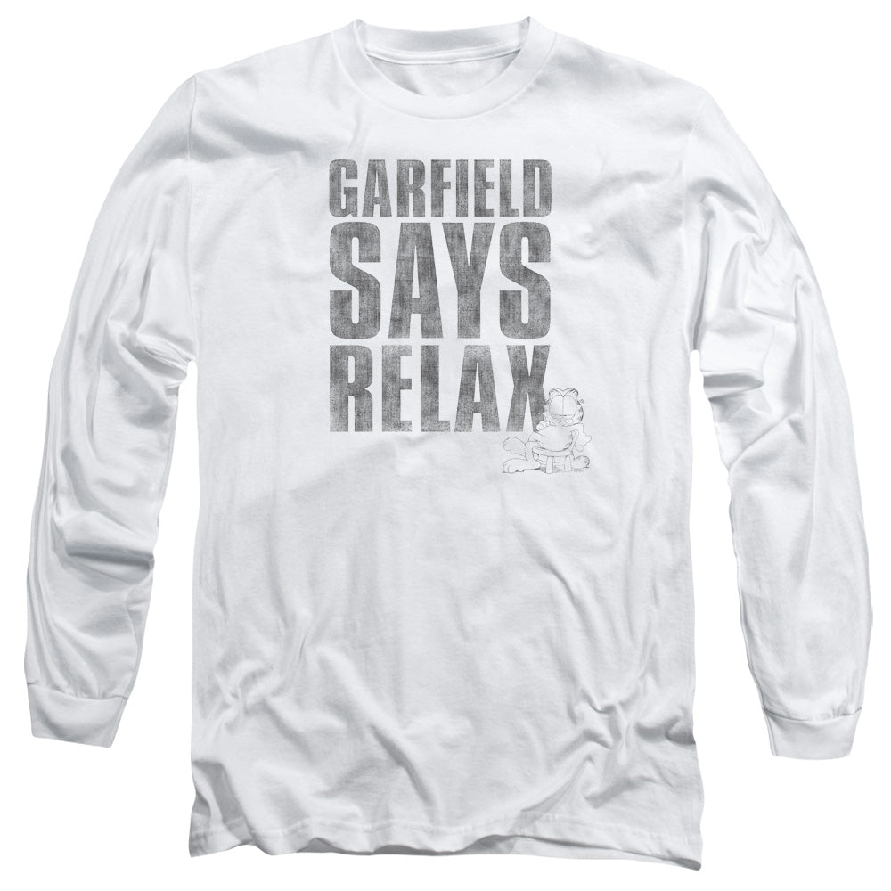 AN OFFCIALLY LICENSED GARFIELD RELAX MEN'S LONG SLEEVE T-SHIRT WHITE