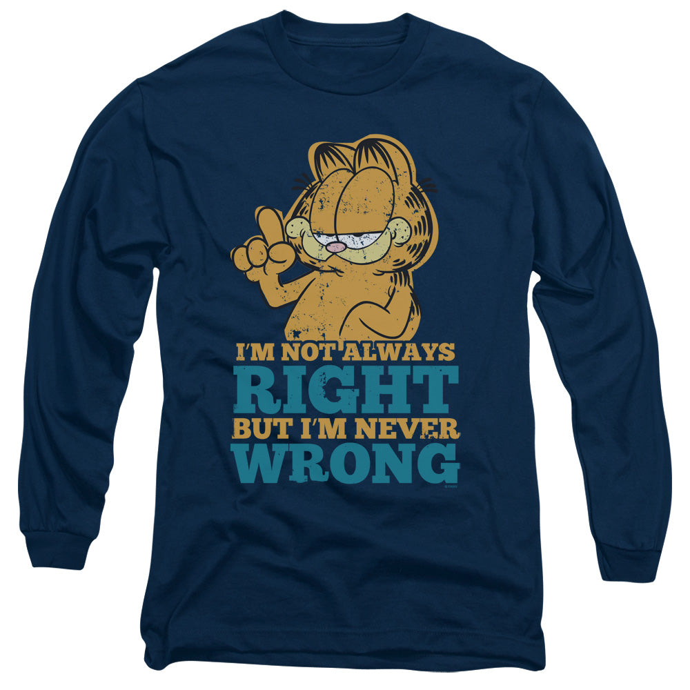 AN OFFCIALLY LICENSED GARFIELD NEVER WRONG MEN'S LONG SLEEVE T-SHIRT NAVY