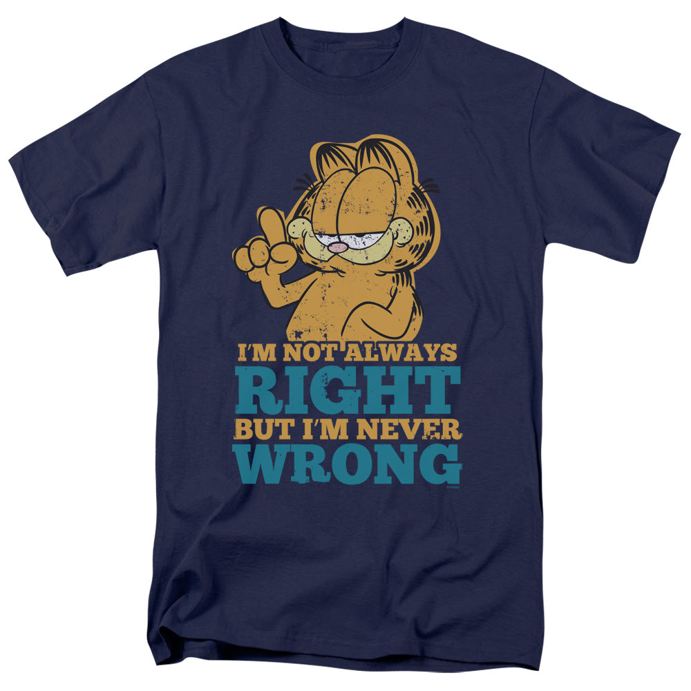 AN OFFCIALLY LICENSED GARFIELD NEVER WRONG MEN'S REGULAR FIT T-SHIRT NAVY