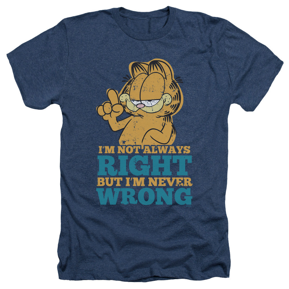 AN OFFCIALLY LICENSED GARFIELD NEVER WRONG MEN'S HEATHER T-SHIRT NAVY