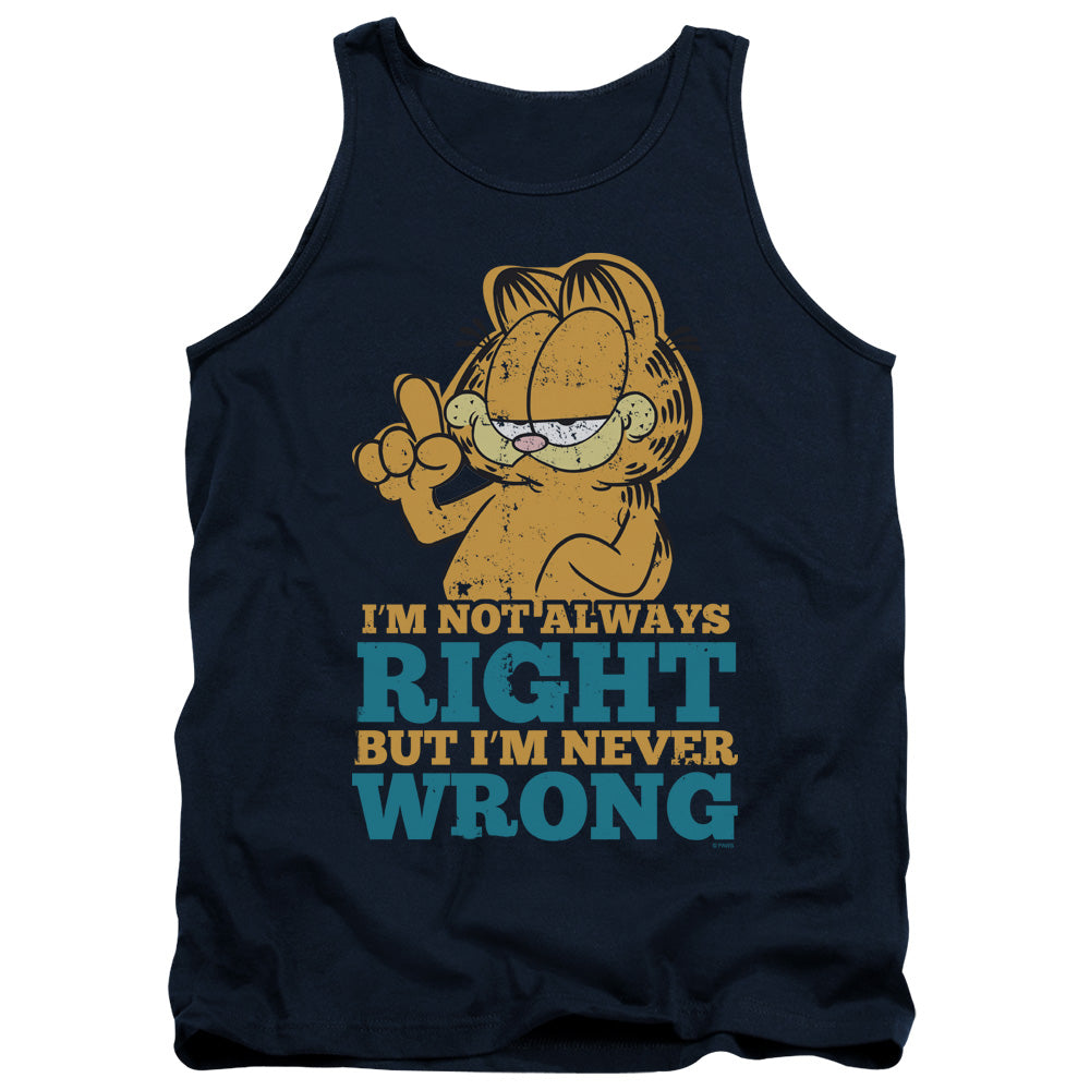 AN OFFCIALLY LICENSED GARFIELD NEVER WRONG ADULT UNISEX TANK TOP NAVY