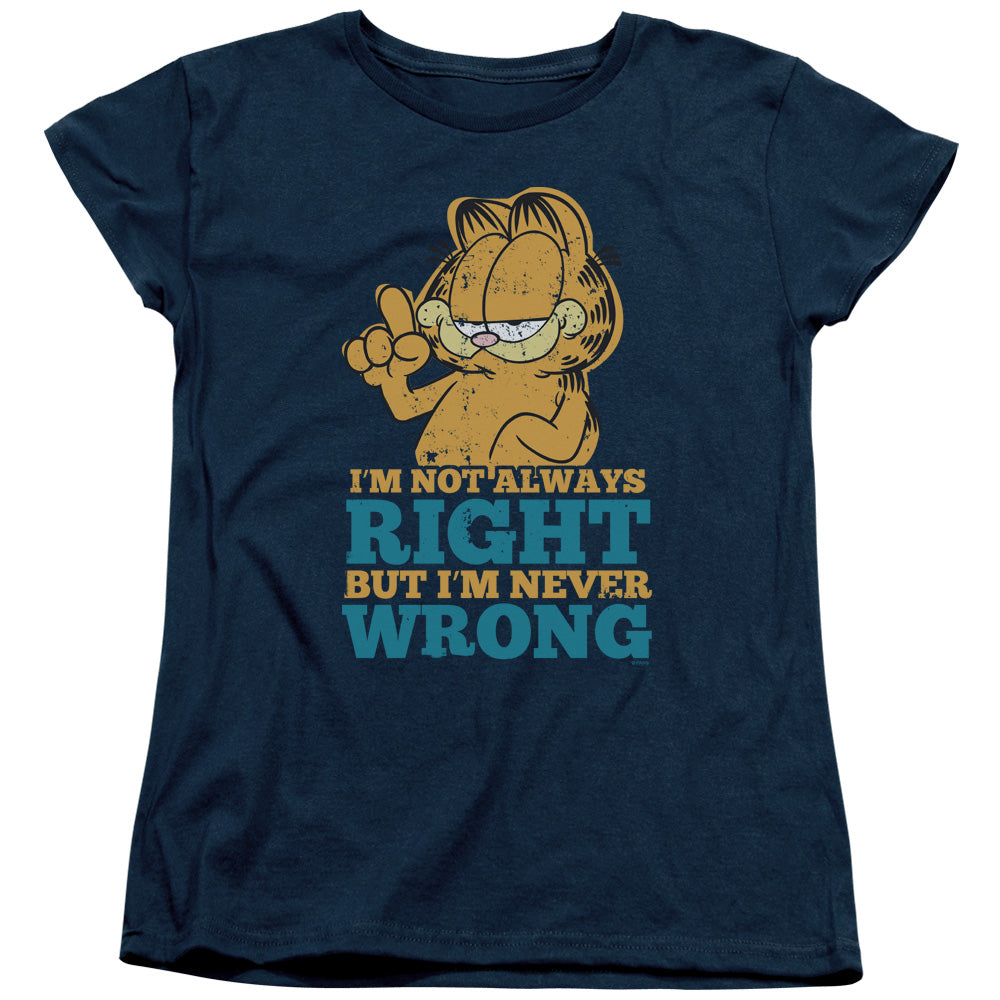 AN OFFCIALLY LICENSED GARFIELD NEVER WRONG WOMEN'S REGULAR FIT T-SHIRT NAVY