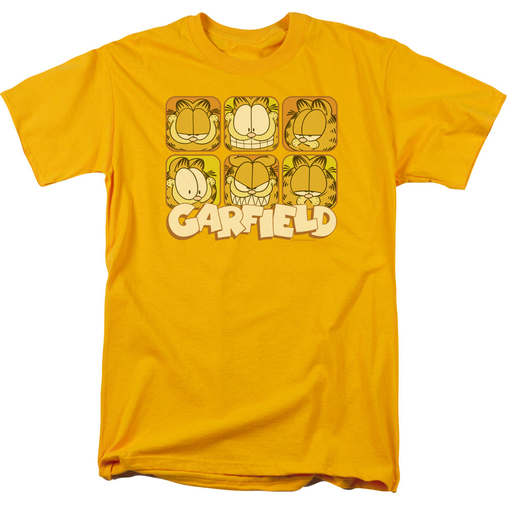 AN OFFCIALLY LICENSED GARFIELD MANY FACES MEN'S REGULAR FIT T-SHIRT GOLD