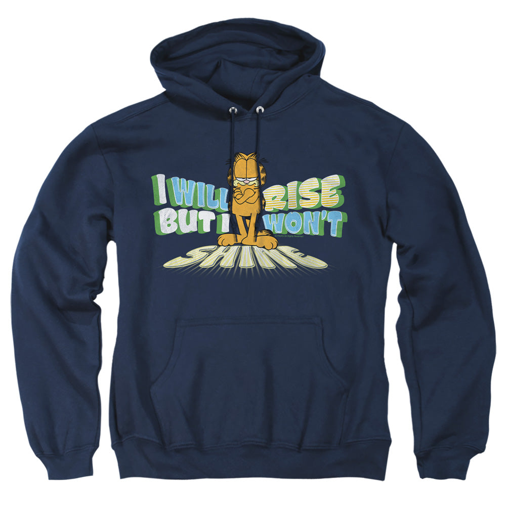 AN OFFCIALLY LICENSED GARFIELD RISE NOT SHINE ADULT UNISEX PULLOVER HOODIE NAVY