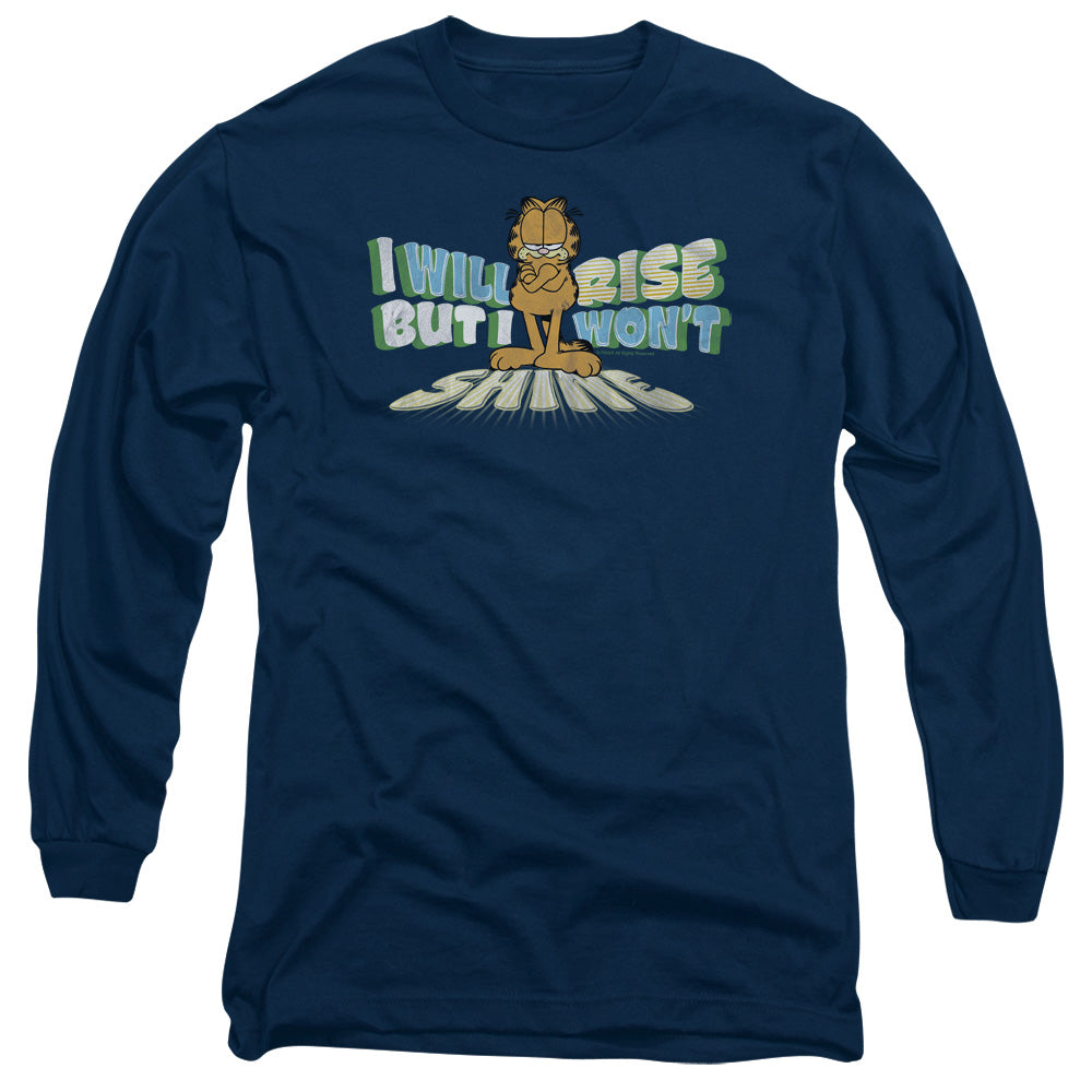 AN OFFCIALLY LICENSED GARFIELD RISE NOT SHINE MEN'S LONG SLEEVE T-SHIRT NAVY