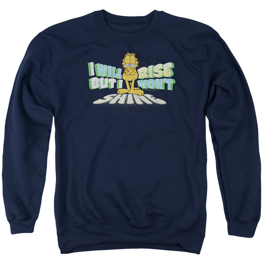 AN OFFCIALLY LICENSED GARFIELD RISE NOT SHINE ADULT UNISEX CREWNECK SWEATSHIRT NAVY