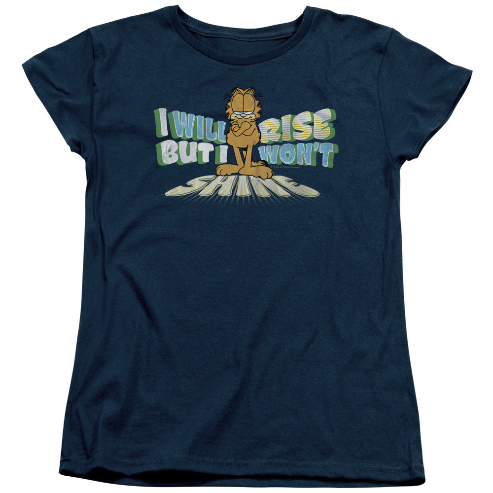 AN OFFCIALLY LICENSED GARFIELD RISE NOT SHINE WOMEN'S REGULAR FIT T-SHIRT NAVY