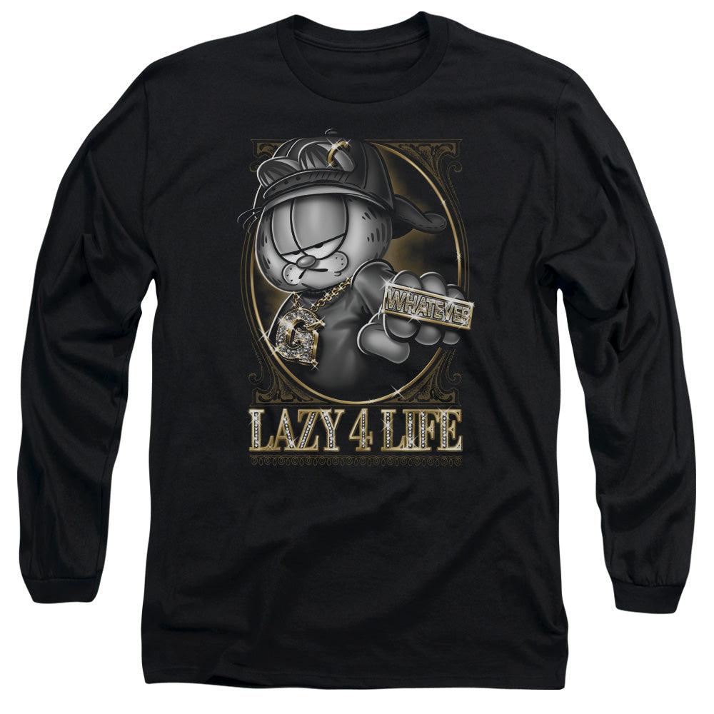 AN OFFCIALLY LICENSED GARFIELD LAZY 4 LIFE MEN'S LONG SLEEVE T-SHIRT BLACK