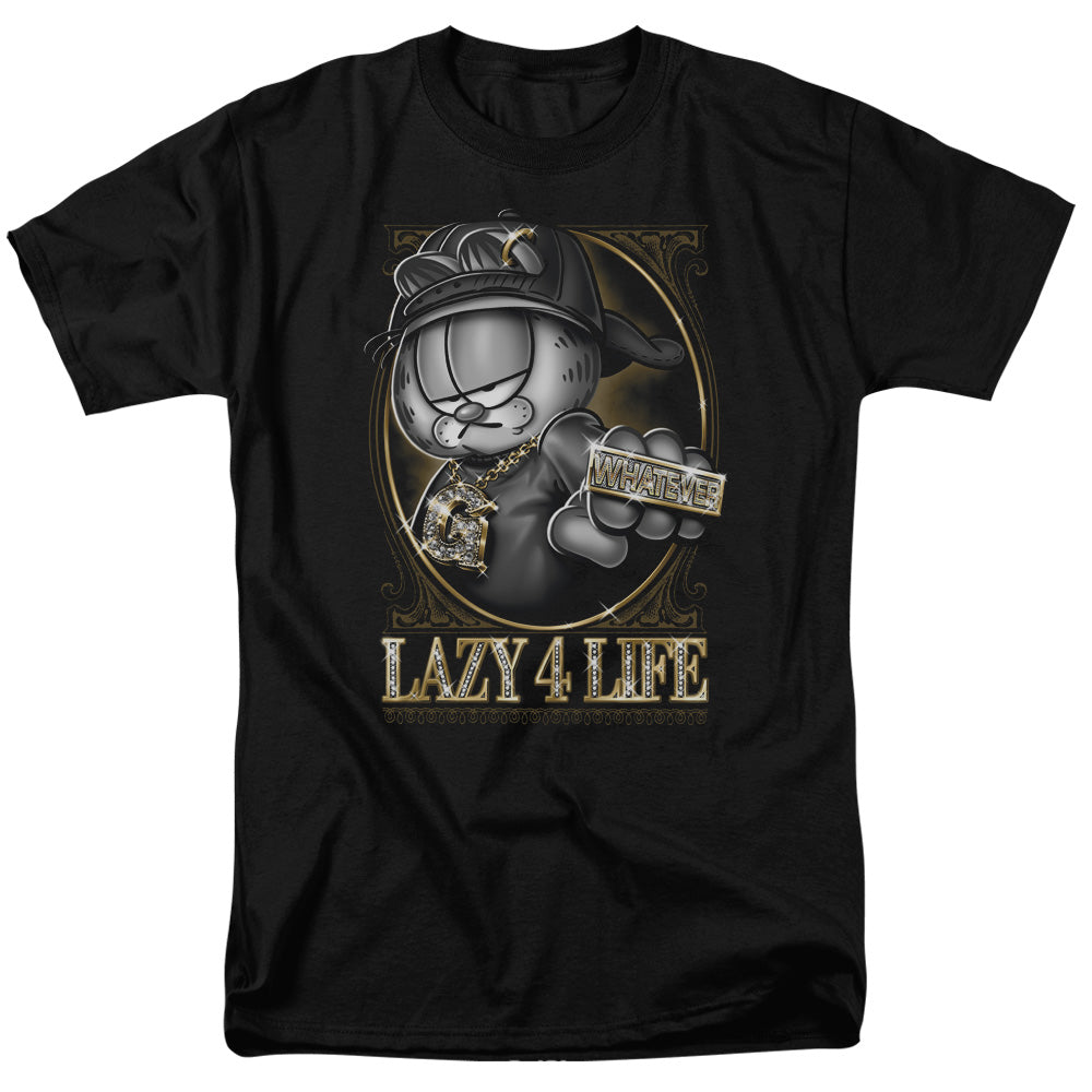 AN OFFCIALLY LICENSED GARFIELD LAZY 4 LIFE MEN'S REGULAR FIT T-SHIRT BLACK