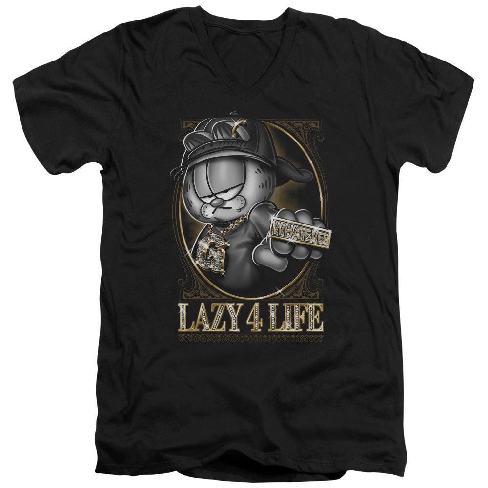AN OFFCIALLY LICENSED GARFIELD LAZY 4 LIFE MEN'S V-NECK T-SHIRT BLACK