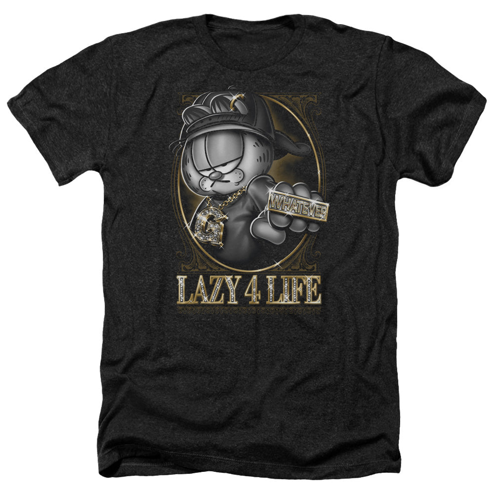 AN OFFCIALLY LICENSED GARFIELD LAZY 4 LIFE MEN'S HEATHER T-SHIRT CHARCOAL