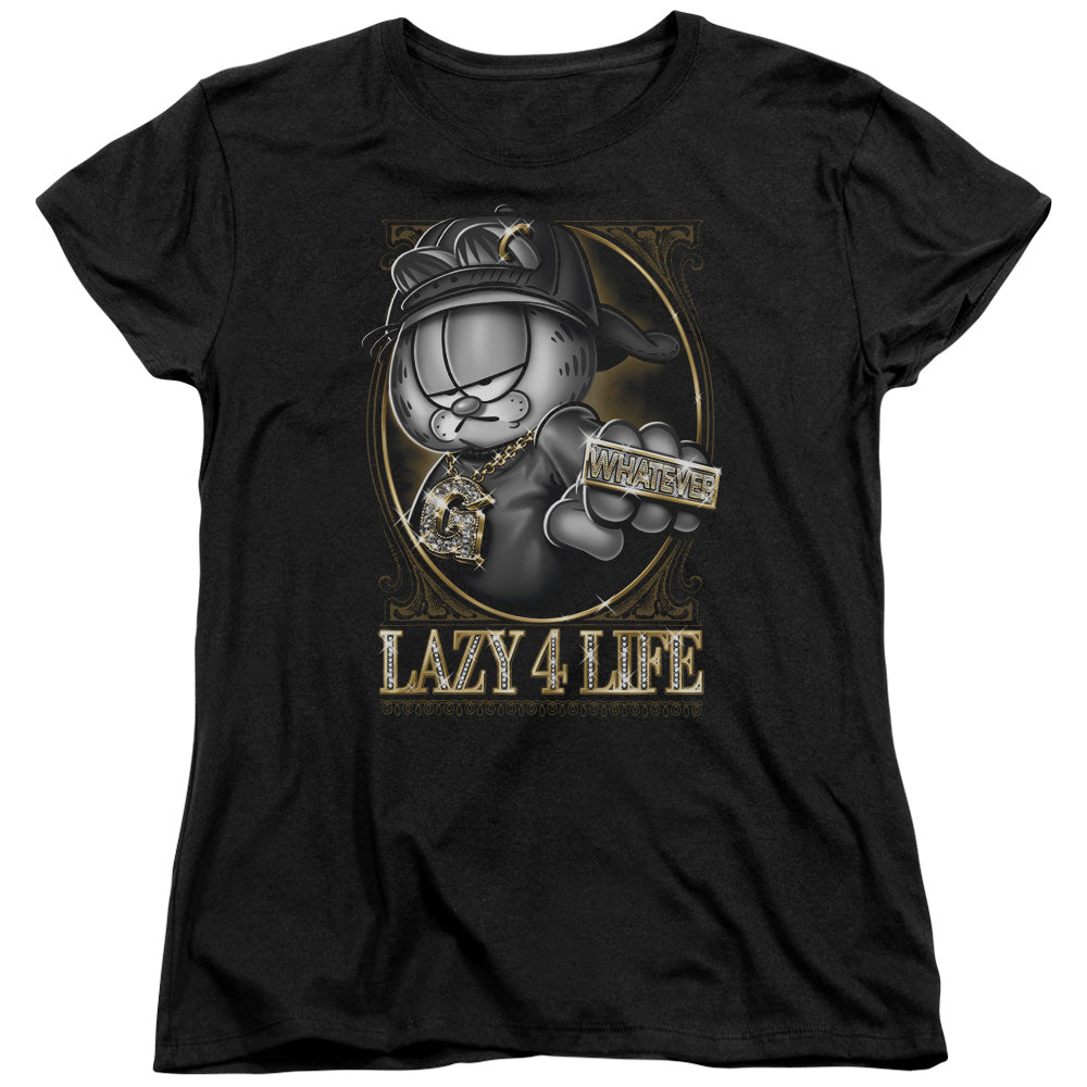 AN OFFCIALLY LICENSED GARFIELD LAZY 4 LIFE WOMEN'S REGULAR FIT T-SHIRT BLACK